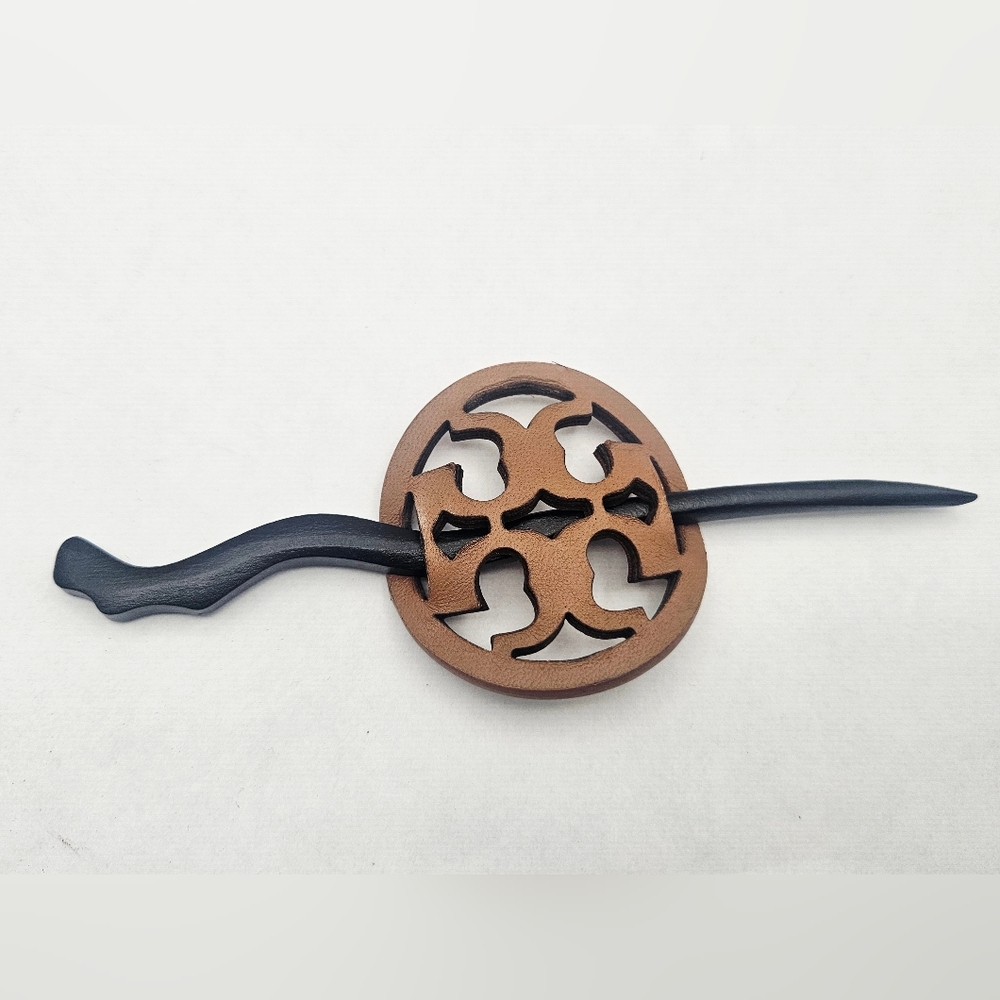 Tory Burch hair pin hair clip Beige Tan & black re-purposed upcycled Barrette